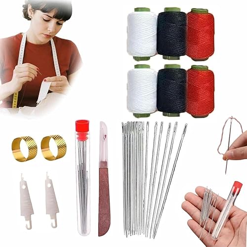 Juego de herramientas de costura de 37 piezas, herramientas de reparación de hilo de agujas portátiles, kit de agujas e hilos multiusos, juego de