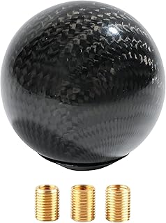 Universal Shifter Knob,Automatic Shift Knob Gear Shift Knob,Round Carbon Fiber Shift Knob with 3 Aluminum Adapter,Car Shift Lever Stick Shift Knob (Carbon Black)