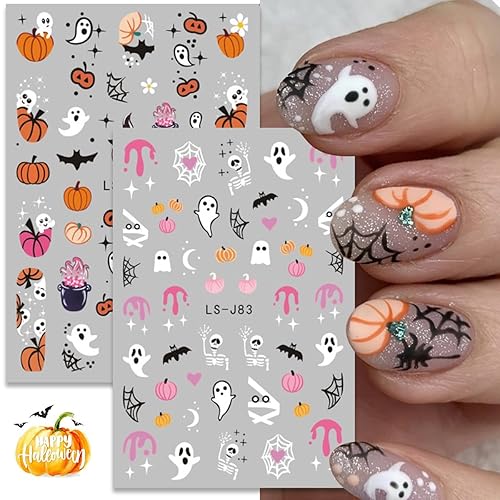 Miniatura 2 de Calcomanías 3D de Halloween para uñas, calcomanías de papel para mujeres, fantasma, calavera, calabaza, araña, gato, 6 hojas