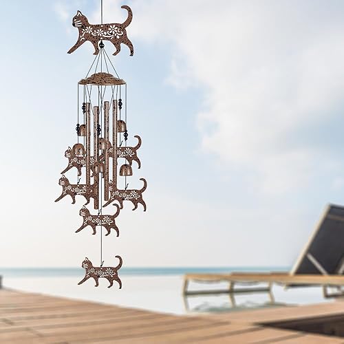 Miniatura 8 de Campanillas de viento de gatos para jardín, hogar, balcón, patio, decoración al aire libre, campana de viento de gato, campanillas de viento