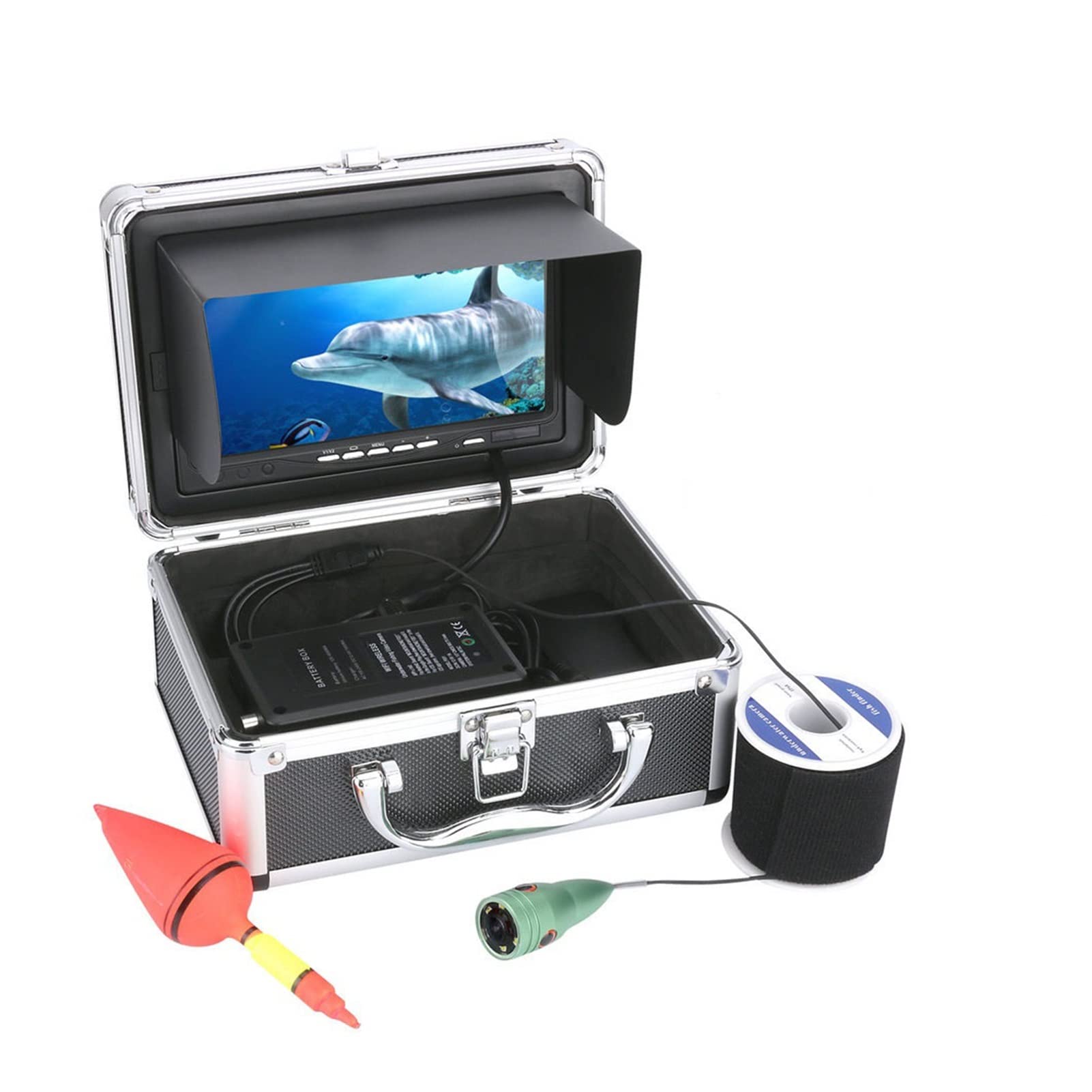 Caméra Sous Marine Pêche, 2 0m / 30m / 50m 100 Kit de caméra vidéo de pêche sous-marine 0TVL 6 LED PCS Lumières avec 7 po moniteur de couleur de pouce(SYF002M-50M)