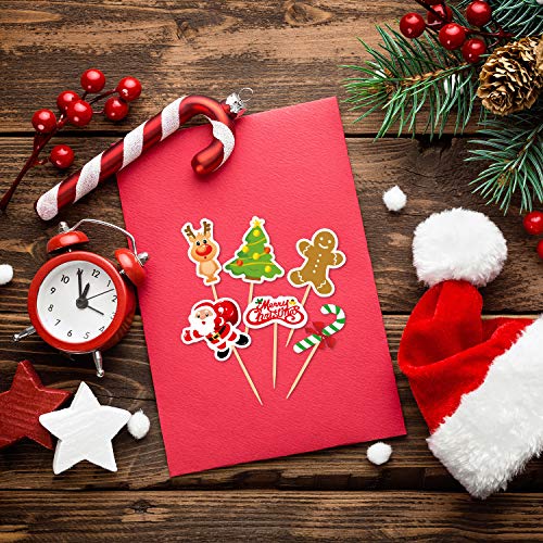 Fepito B2037FPJJB 60 Pieces Christmas Cupcake Toppers Picks Merry Christmas Toothpick Flags For Christmas Cake Decorations Christmas Party Holiday Supplies thumb #3