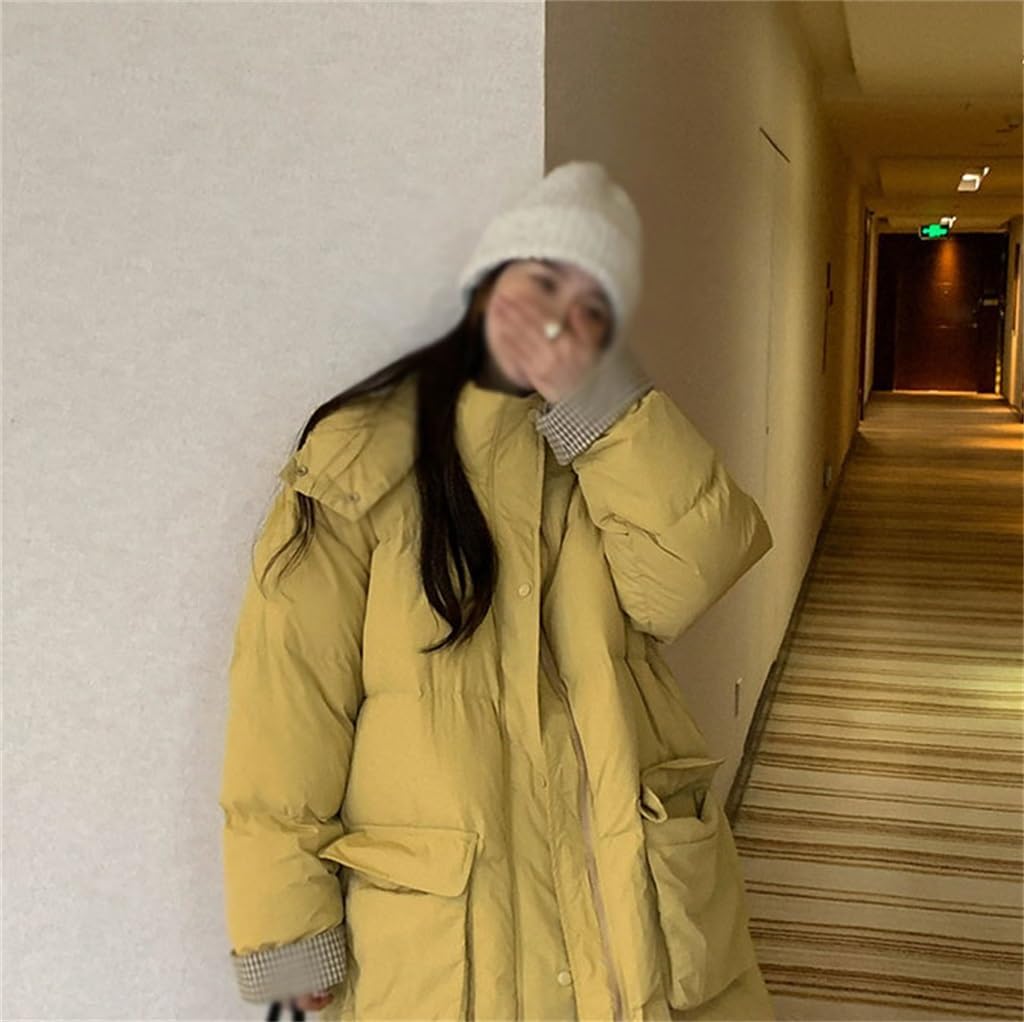 Winter Women's Down Coat Thickened Loose Type Hairless Collar Long Hooded Cotton Jacket