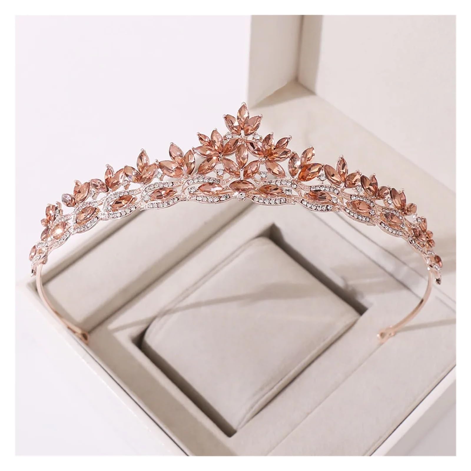 Corona elegante tiara con foglie e strass per le donne, festa, matrimonio, sposa, sposa, diadema di cristallo, corona, gioielli per capelli, adatta per diadema nuziale, diadema di compleanno per rag