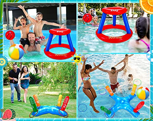 3 Sets Pool Toys Games For Adults And Family - Floating Basketball Hoop&Inflatable Ring Toss&Beach Ball For Kids Swimming Water Fun Floats Accessories #TOP2