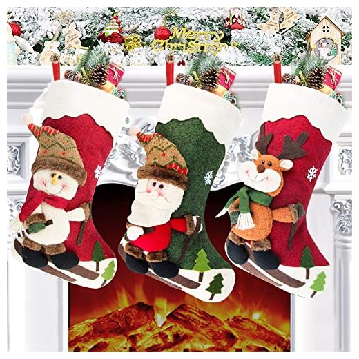 Calcetín de navidad 3 pcs,Medias de regalo de saco de Navidad para la decoración del árbol ,Adorno de Navidad Bolsa de dulces , Calcetín de decoración navideña Para llenar y colgar (46 * 25 cm)