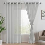 JIUZHEN Rideaux blancs 108 Inches Long- Grommet demi transparent rideaux de fenêtre pour chambre à coucher salon, ensemble de 2 Panneaux avec Tiebacks, W52 x L108