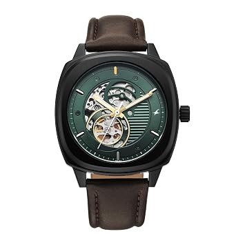 Fastrack Automatics 3.0 Analog with Dark Green Dial Dark Brown Genuine Leather Strap Watch for Men - 3333NL01