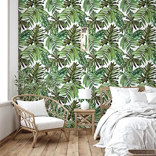 Tropical Palm Leaf Wallpaper Peel And Stick Wallpaper 17.7Inchx118.1Inch Tropical Wallpaper Palm Leaf Contact Paper Jungle Wallpaper Palm Leaves Wall Paper Self Adhesive Removable Wallpaper Decor #TOP4