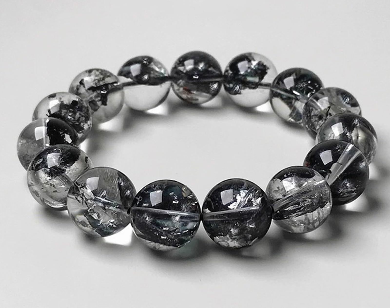 Pulseras de Cristal Negro Brillante, Pulsera de Cuentas de Cristal Negro Natural, Pulsera elástica de Cuentas de Yoga para Regalos de cumpleaños y Amistad en Navidad,10mm