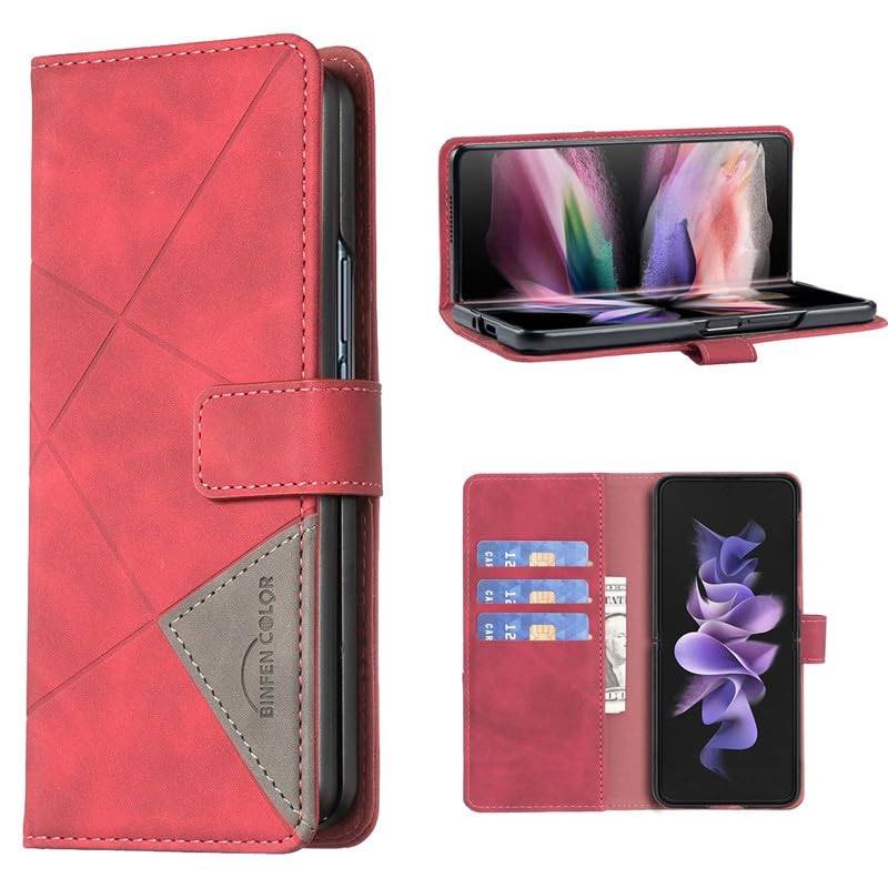 Étui Samsung Galaxy Z Fold 7 en cuir premium bordeaux, clapet magnétique haut de gamme