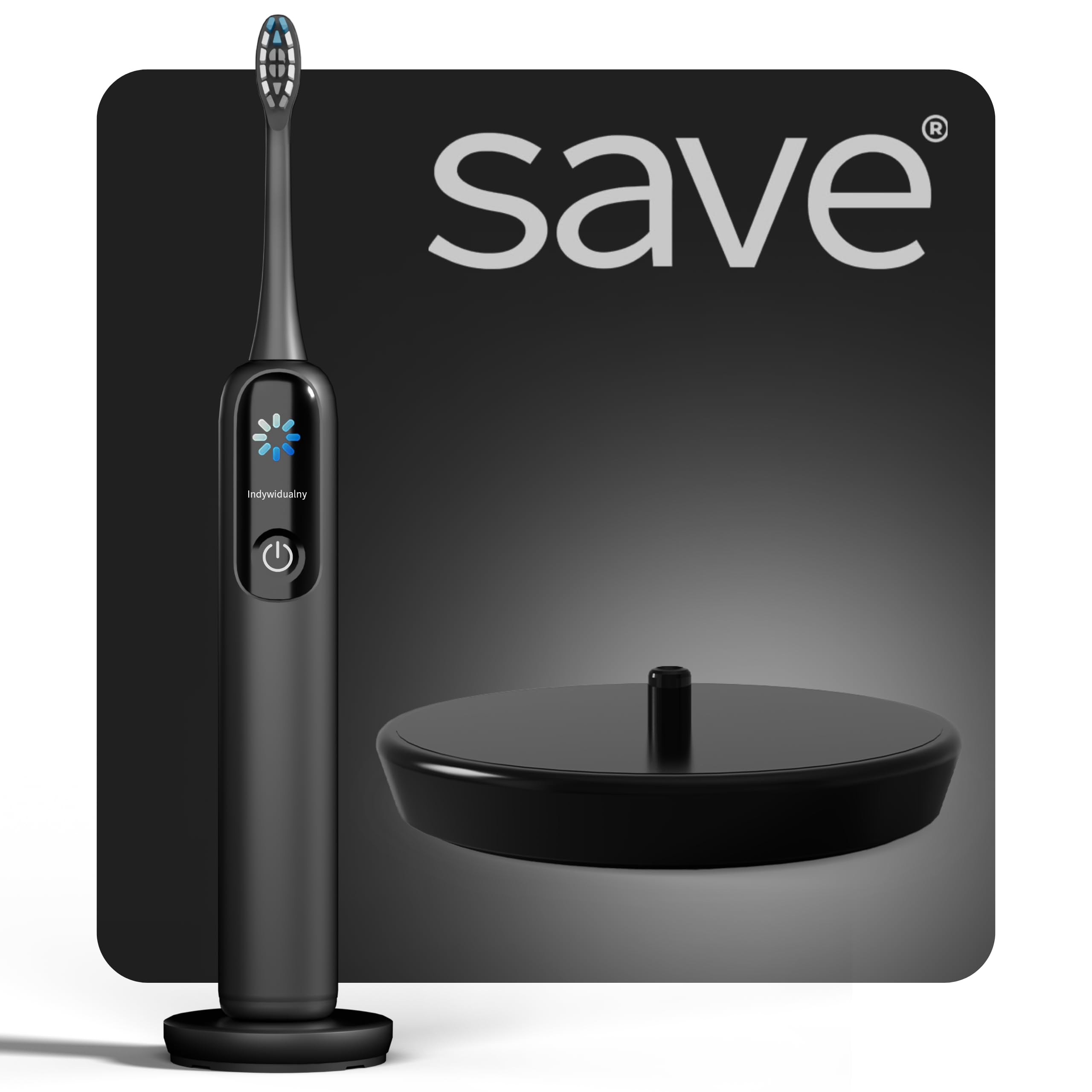 Spazzolino elettrico sonico, 120 00 giri al minuto, set di custodie per base di ricarica, 2 cappucci, nero, 4 modalità di spazzolatura, timer intelligente