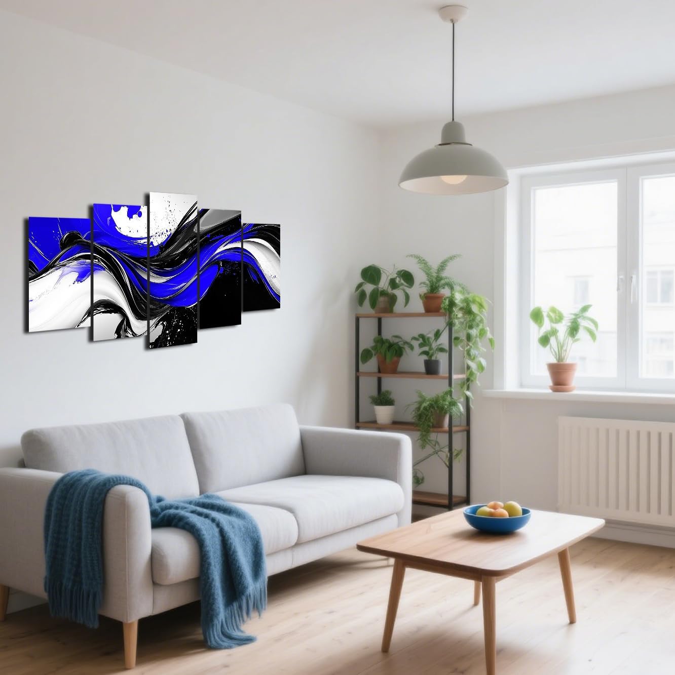 CXHOSTENT Blue Abstract Wall Decor 5 Pieces Blue Grey and Black Picture Prints Large Abstract Canvas Wall Art Painting Modern Artwork for Home Decor Framed (Green, 8x14inx2 8x18inx2 8x22inx1)