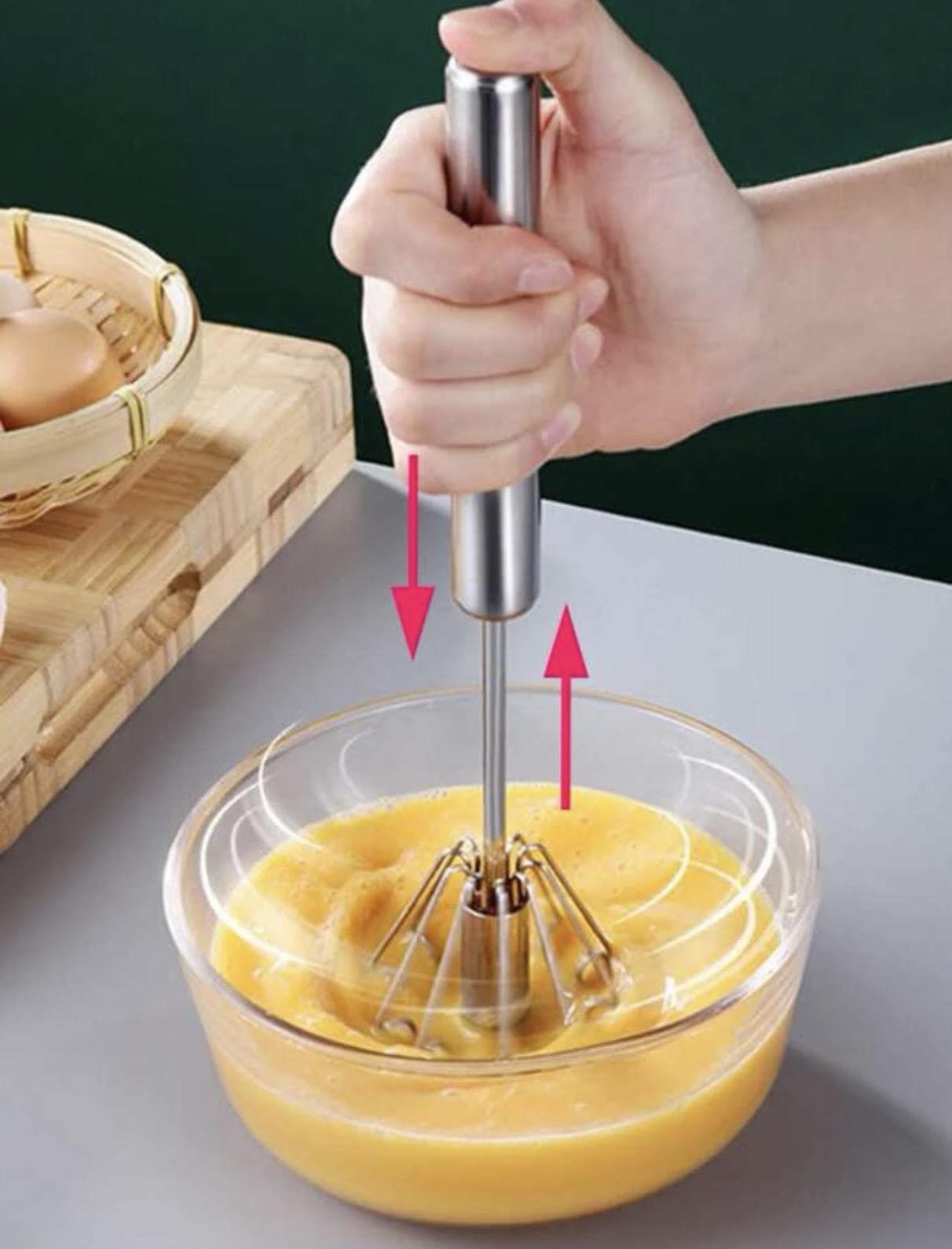 Newness Egg Whisk, Stainless Steel Hand Push Whisk Blender for Home - Versatile Tool for Egg Beater, Milk Frother, Hand Push Mixer Stirrer - Kitchen Utensil for Blending, Whisking, Beating