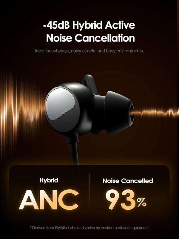Hybrid Active Noise Cancelling Bluetooth 6.0 Headphones, 5 ENC AI Clear Call Mic Wireless Earbuds, in-Ear Magnetic Neckband Earphones 45H Playtime, IPX6 Sweatproof ANC Headsets for Travel Home Office image 2