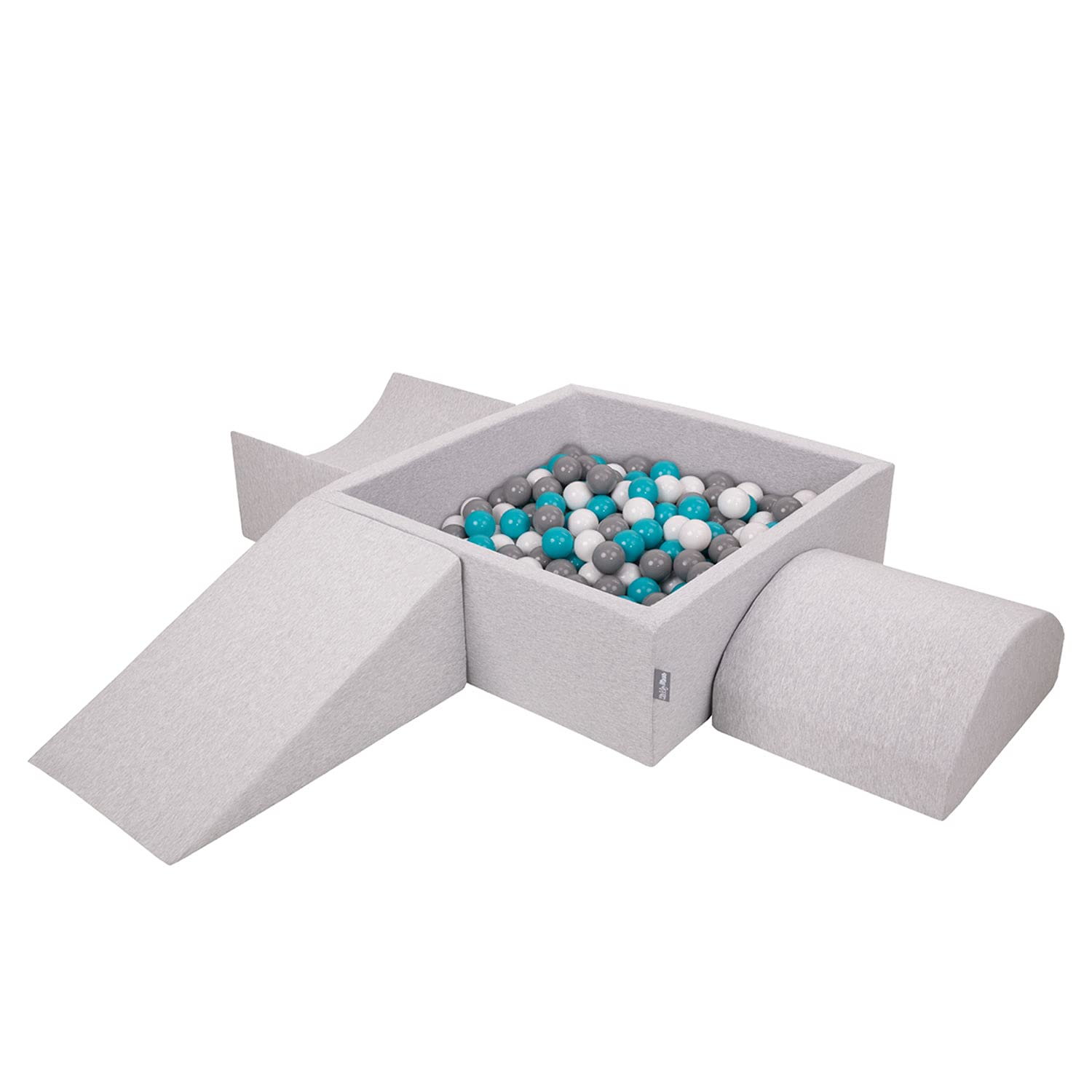 KiddyMoon Foam Playground For Kids With Square Ballpit (200 Balls ∅ 7Cm/2.75In) Soft Obstacles Course And Ball Pool, Made In The EU, Lightgrey:Grey/White/Turquoise — image 1