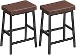 HOOBRO Bar Stools, Set of 2 Bar Chairs, PU Leather Upholstered Breakfast Stools, Easy Assembly, Suitable for Kitchen, Bar, Dining Room, Black BB01MD01