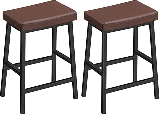 HOOBRO Bar Stools, Set of 2 Bar Chairs, Counter Height Bar Stools, 24 Inch Barstools for Kitchen Counter, PU Upholstered Kitchen Stools, for Kitchen, Bar, Dining Room, Brown and Black BC01MD01