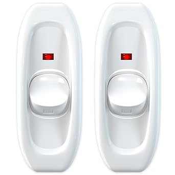 2 Pack Appliance Switch On/Off Button Table Lamp Desk Light in-line Cord Switch 250V 10A, White