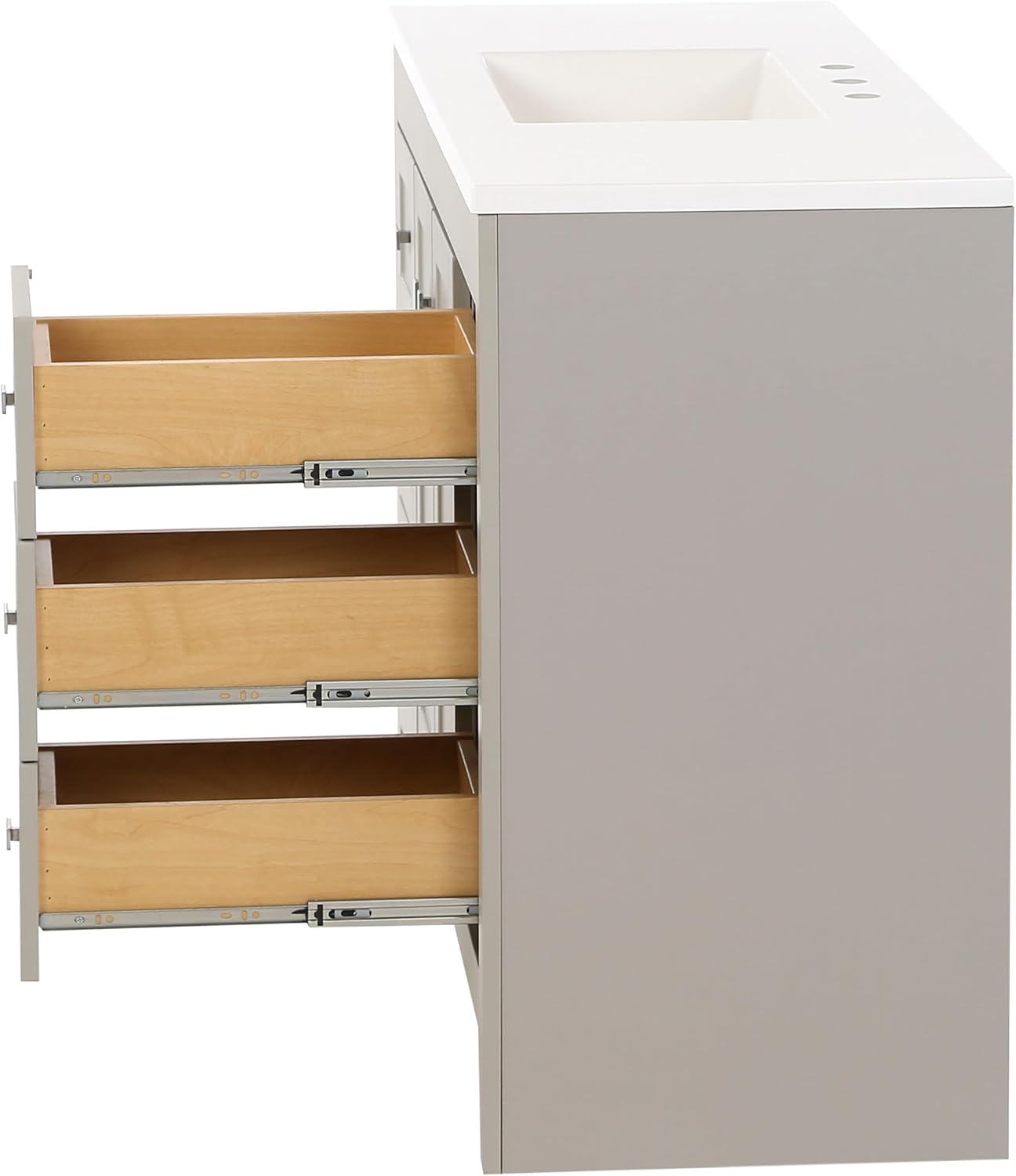 Spring Mill Cabinets Lonsdale 48-Inch Single-Sink Bathroom Vanity with White Top, Soft-Close Cabinet, 6 Drawers, 48.5" W x 18.75" D, Gray
