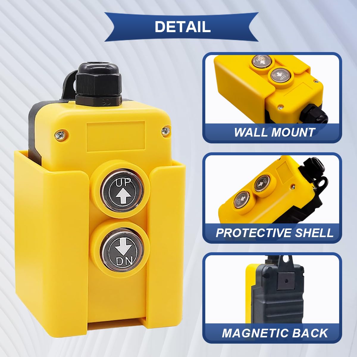 Interrupteur de commande à distance étanche DC 12V pour bennes basculantes, avec fonction momentanée et connecteur pour fourches. Compatible avec les bennes basculantes