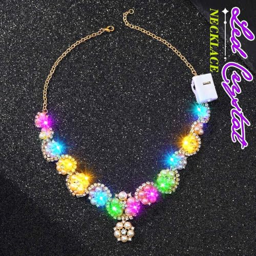 JEWEKY Light Up Pearl Necklace Led Gold Rhinestone Necklaces for Women2