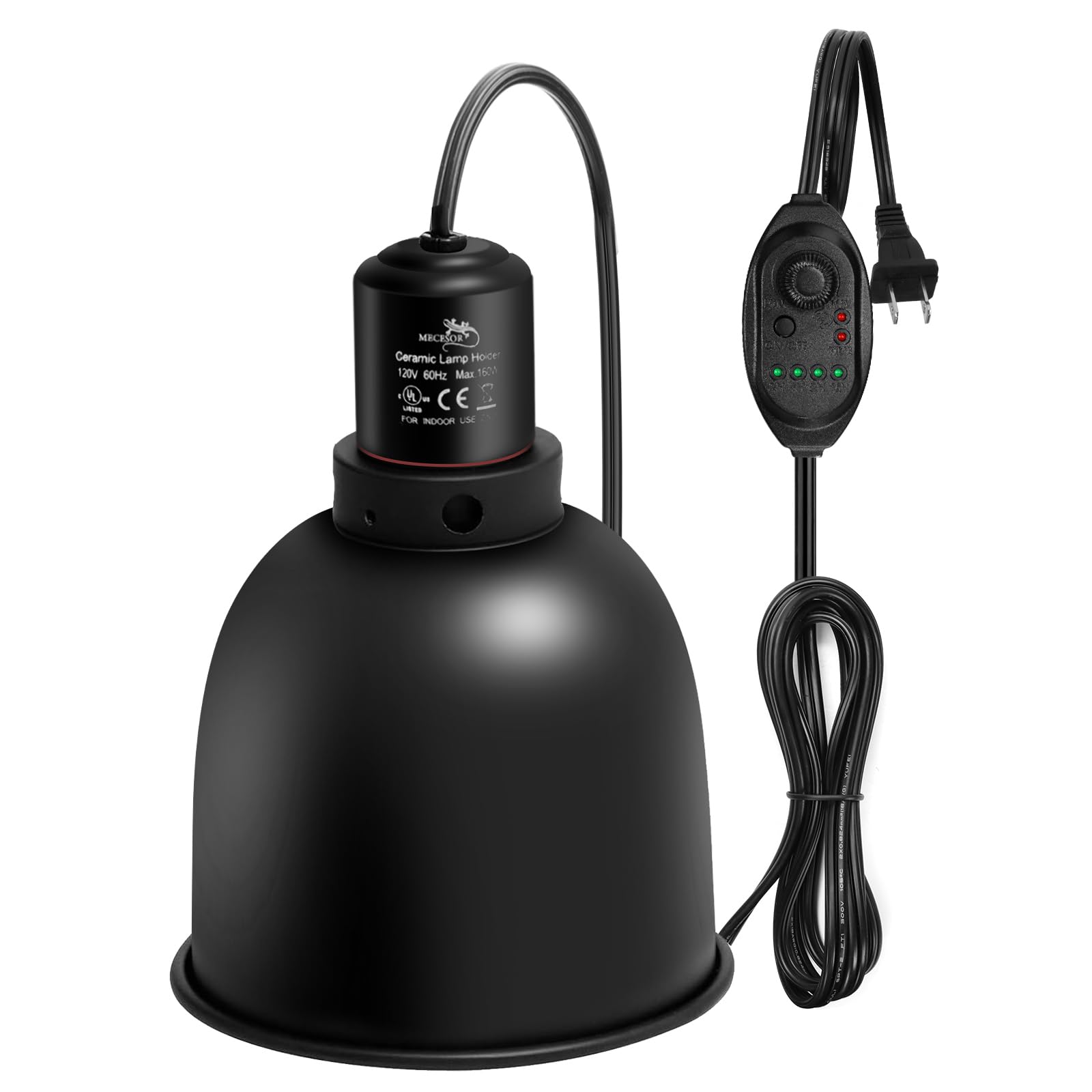 Reptile Light Fixture with Dimming Switch and Timer, 5.5 Inch Deep Dome Reptile Heat Lamp Fixture, Reptile Lamp Fixture Cap for UVB Bulb Basking Heat Bulb for Reptile Glass Terrariums, 1PCS