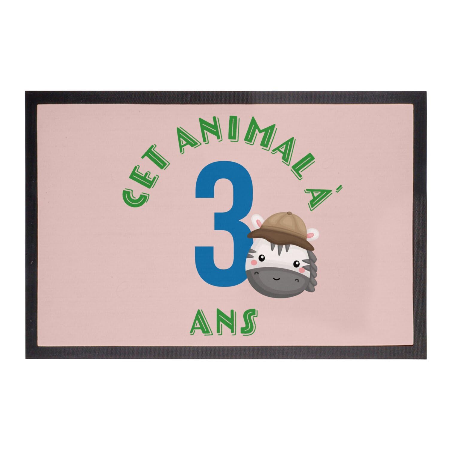 Paillasson rose enfant 3 ans theme safari tapis entree 75x50cm