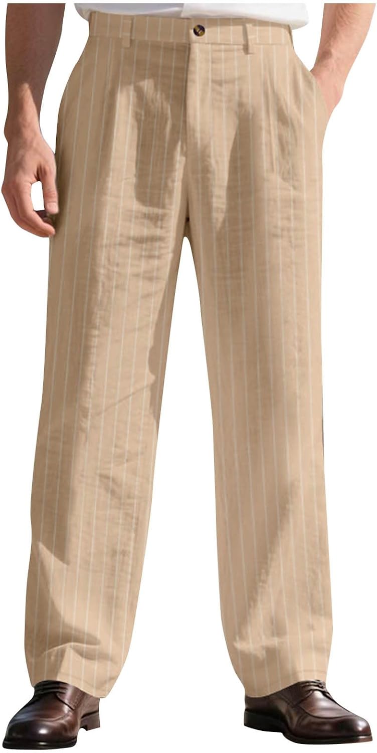 Mens Dress Work Pants Stretch,Striped Soft Straight Leg Trousers | Casual,Straight Leg,with Pockets,Office,Daily Work,Golf,Business Meetings,Fashion Events,Party,Wedding,2026 Classic Chinos