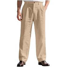 Mens Pinstripe Linen Dress Pants Relaxed Fit Expandable Waist Work Slacks Elegant Vintage Business Casual Formal Pant