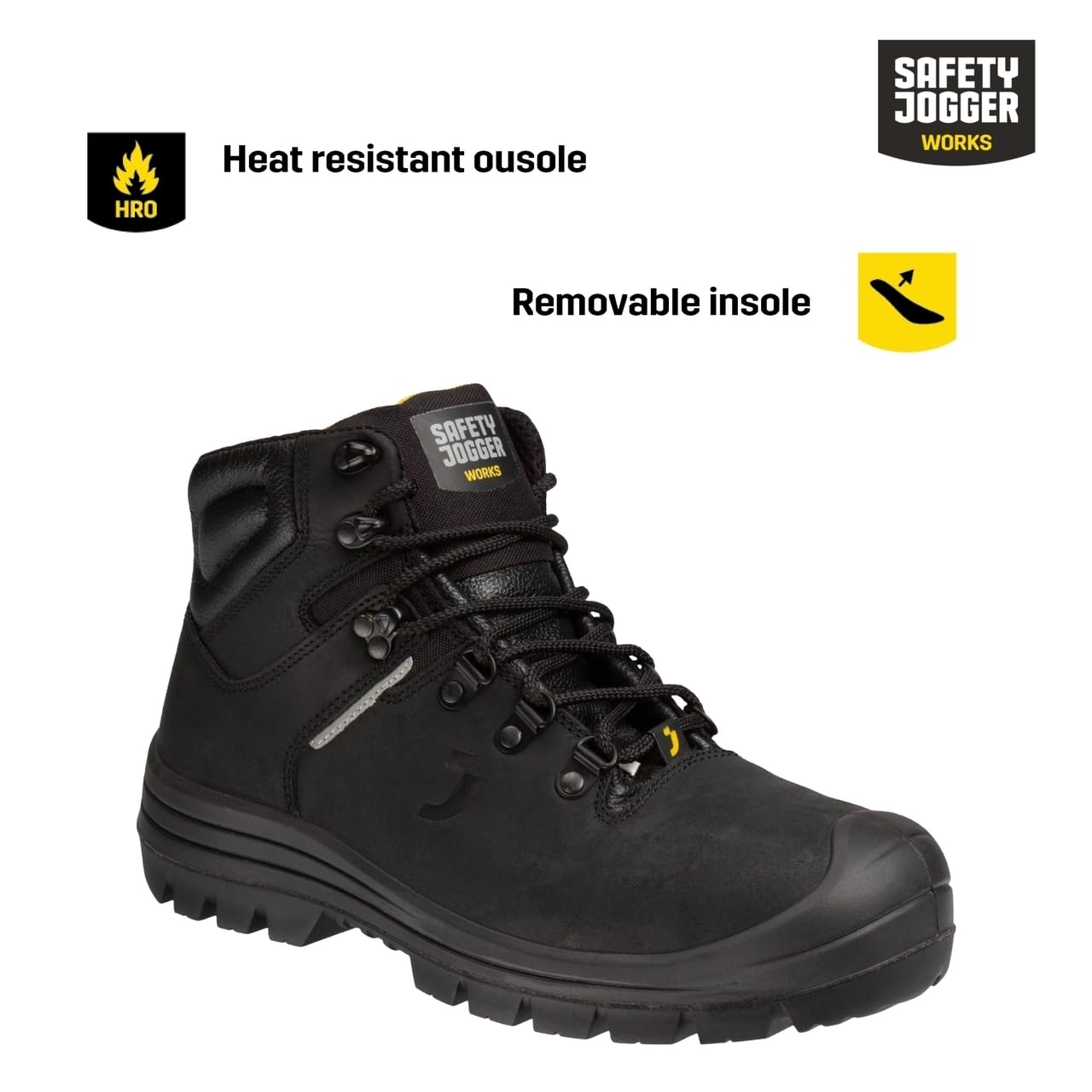 SAFETY JOGGER Obuwie ochronne - Vesuvio S3 - wodoodporne skórzane buty robocze ze stalowym noskiem, antypoślizgowa podeszwa, odporna na przebicie, dla mężczyzn i kobiet, czarny, 43 EU