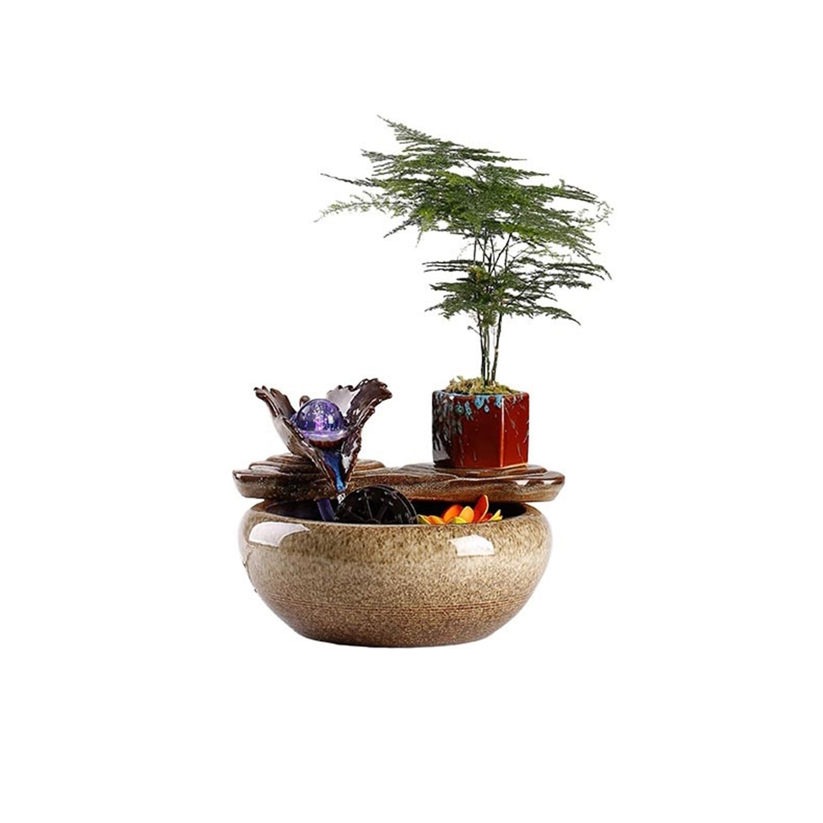Water Feature Chinese Style Tabletop Fountain Relaxation Water Feature Circulating Ceramic Fish Tank Indoor Fountains