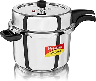 Prestige 8 Litre Stainless Steel Deluxe Alpha Svachh Outerlid Pressure Cooker |Deep lid for spillage control|10 years warranty|Gas & Induction compatible|Gasket release system|ISI Certified