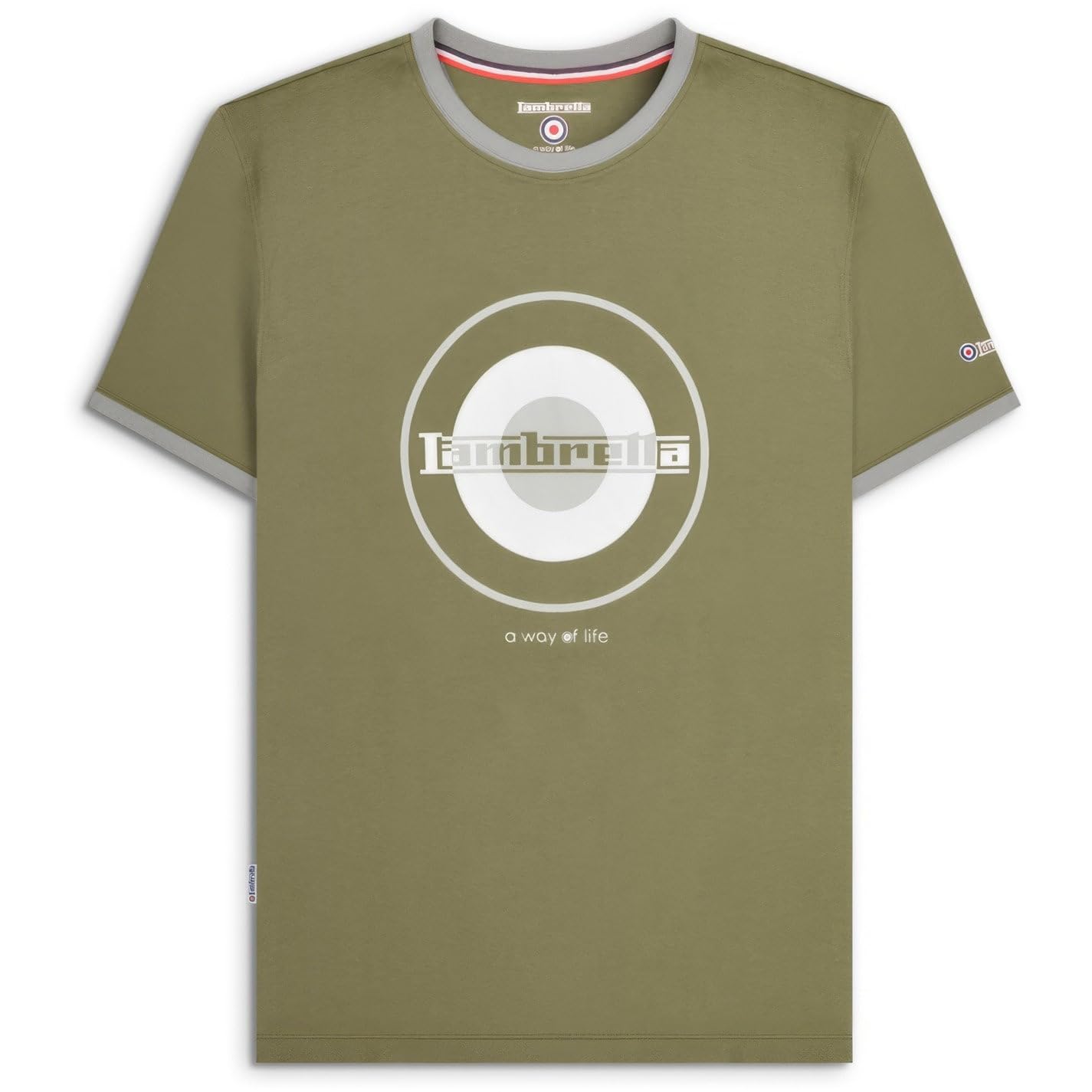 Lambretta Mens Target Print Ringer Short Sleeve T-Shirt - Khaki/Grey - 4XL