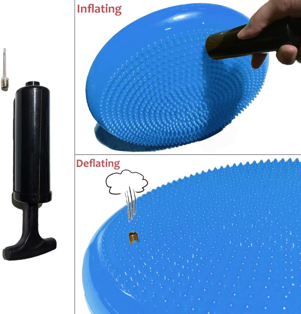 PROMIC Stability Wobble Cushion with Hand Pump, Durable Kids Wiggle Seat for Classroom, Inflated Exercise Balance Board Stability Disc Office Foot Rest Massage Pad