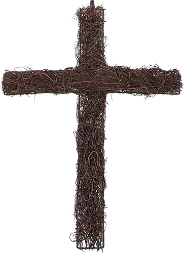 IMIKEYA Corona de vid en forma de cruz, corona de rama de vid, corona rústica para colgar en la pared, puerta, forma de corona para jardín,