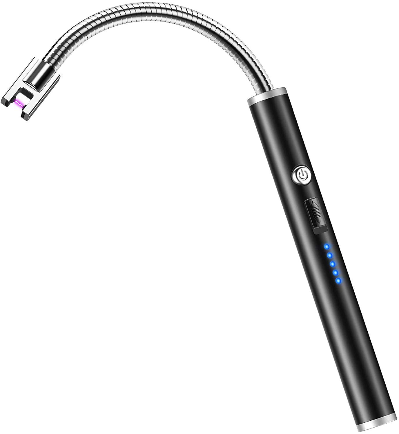 Candle Lighter, Round Electric Arc Lighter with LED Battery Display Safety Switch, USB 360°Flexible Lighter w/Longer Flexible Neck for Camping Cooking BBQs Fireworks