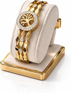 Anvioraluxe 18K Gold Plated Tree of Life Bangle Kada for Women – Anti-Tarnish Stainless Steel Bracelet with Crystal Accents Price In India