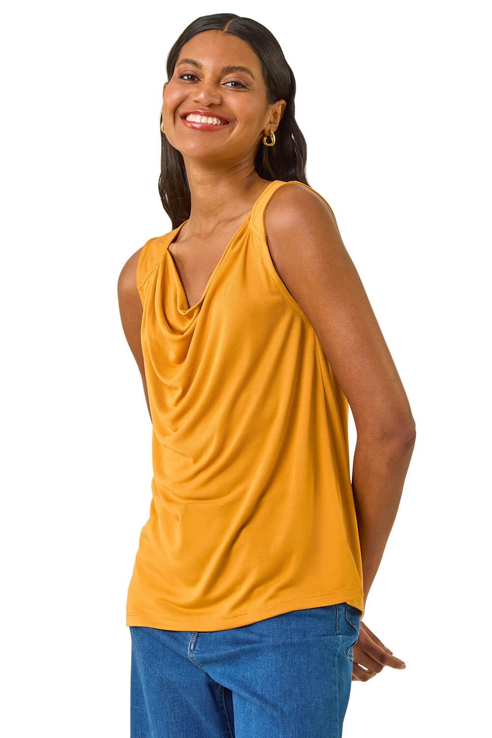 Roman Women's Mustard Cowl Neck Stretch Top In | : Size 20