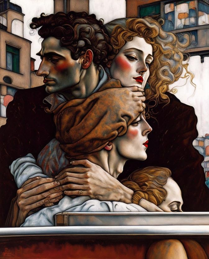 Man Hugs a Blonde Woman poster Meechi pour habiller un mur vide avec élégance