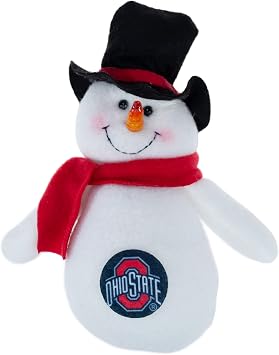 Ohio State University Buckeyes Plush Snowman Christmas Tree Ornament Decoration by Hannas Handiworks - Holiday/Dorm Decoration - Show Your NCAA Big 10 School Spirit
