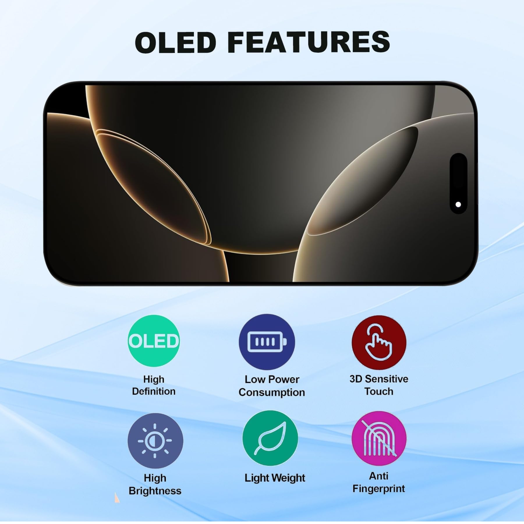 ZOETEC Pantalla OLED dura de repuesto para iPhone 16 Pro (no LCD) de 6.3 pulgadas, pantalla Full HD, digitalizador de pantalla táctil COF, montaje de marco con kits de herramientas de reparación