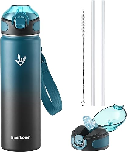 Miniatura 10 de Enerbone - Botella de agua aislada de 32 onzas, botella de acero inoxidable con correa para transporte, diseño de aislamiento al vacío de doble para