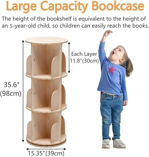 Miniatura 2 de Estantería giratoria de 4 niveles, estante de almacenamiento de 360 grados, estantería de madera para niños, estantes de almacenamiento giratorios,
