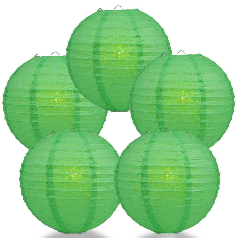 Quasimoon PaperLanternStore.com (5-Pack) 12 Inch Emerald Green Round Paper Lantern, Even Ribbing, Hanging Decoration