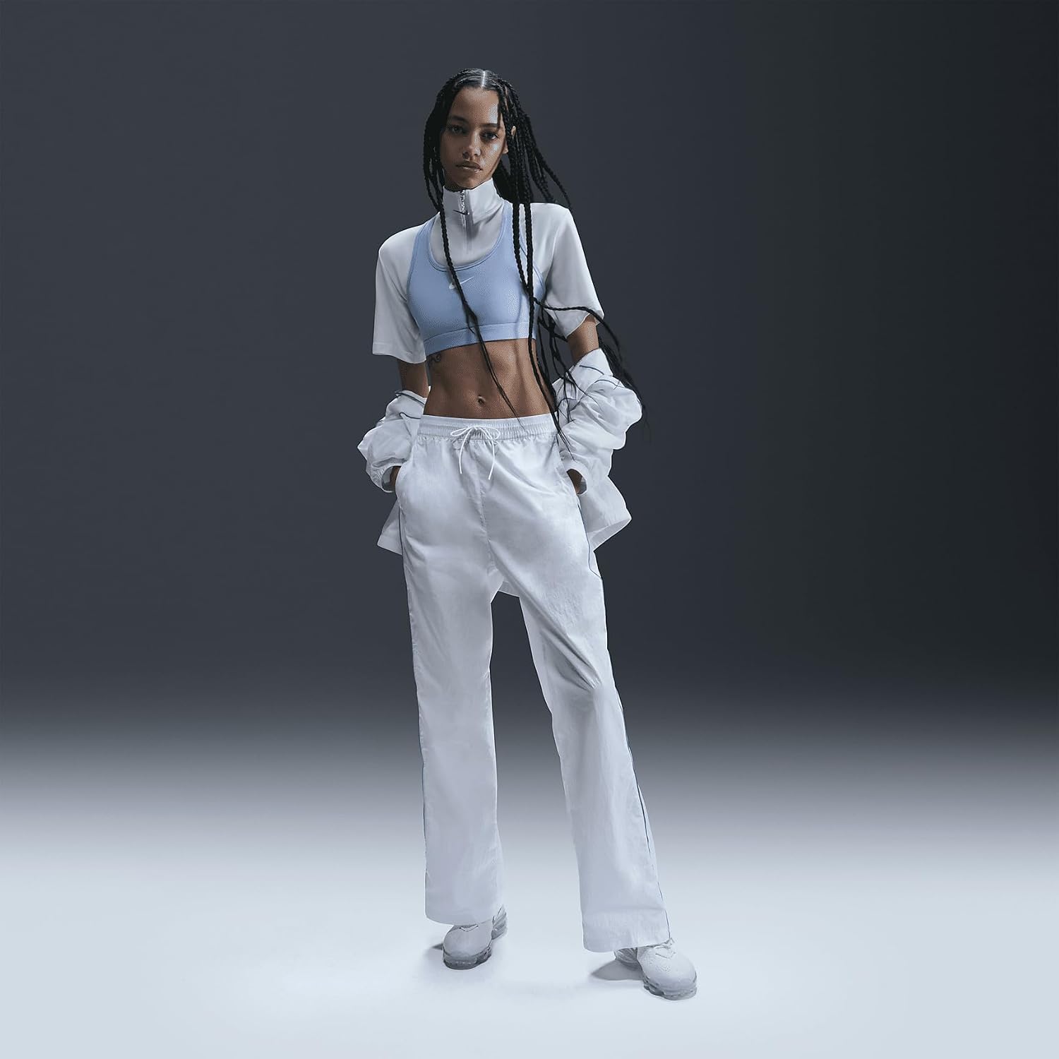 Nike Windrunner Women's High-Waisted Woven Open-Hem Pants (FV7655-100, White/Black) Size X-Large