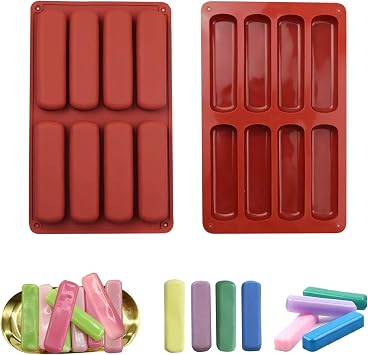 Hot Dog Bun Pan - 2 Pack 8 Cavity Silicone Molds, Non-stick French Bread Pan, Baguette Baking Tray for Sandwich Bun Rolls