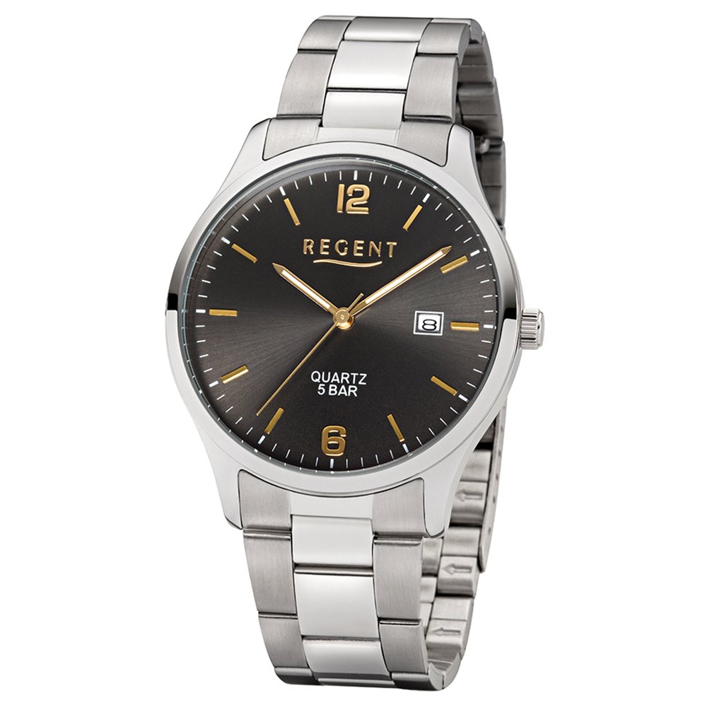 Regent Herren Analog Quarz Uhr mit Edelstahl Armband 11150668