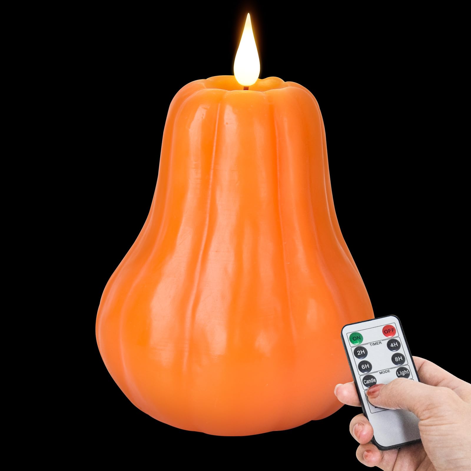 Confezione da 1 candela a forma di zucca senza fiamma, candela LED tremolante, candela a batteria, vera cera, decorazione per la casa, Halloween, Ringraziamento e autunno, candele senza