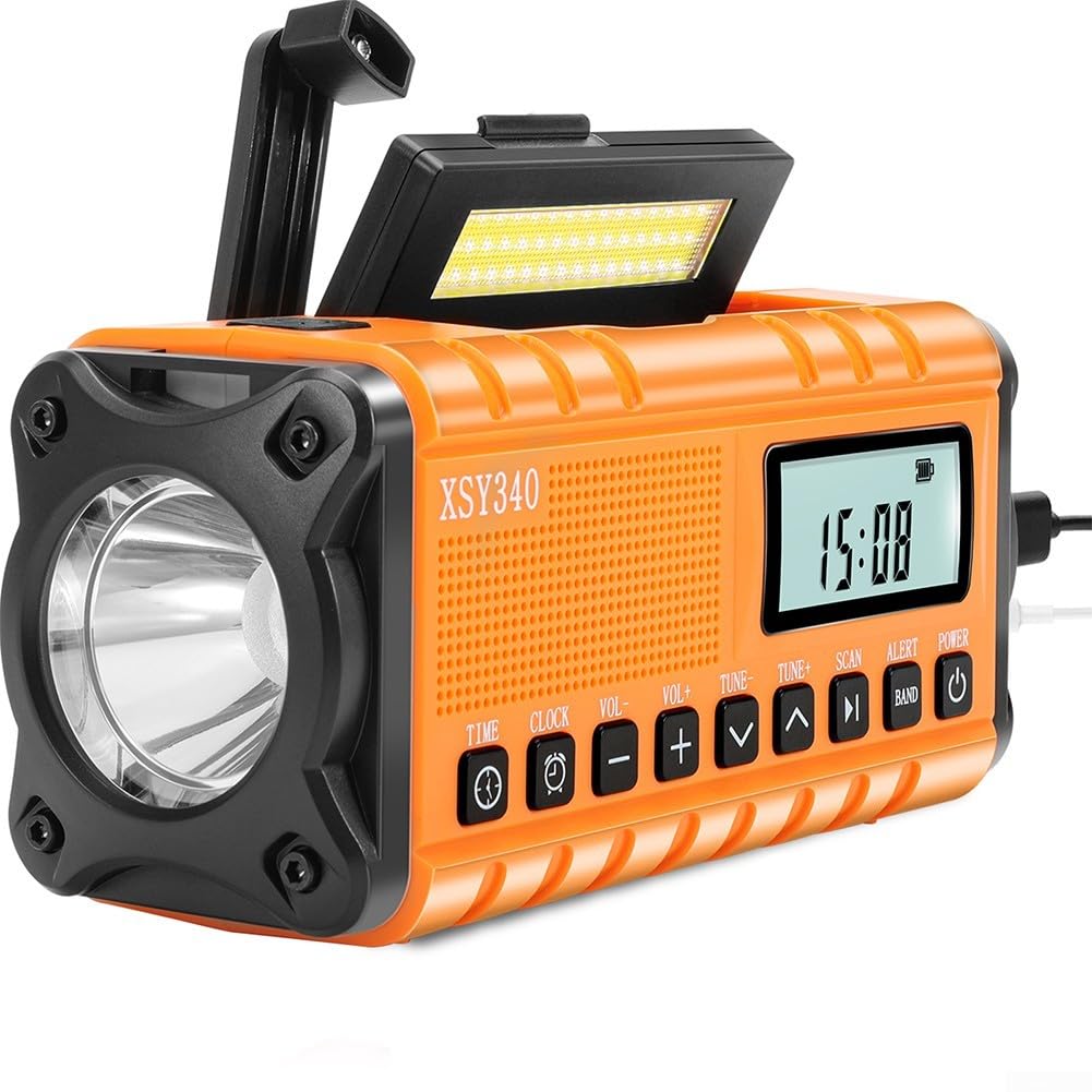 Radio Meteorológica Portátil FM/AM Con Energía Solar Y De Manivela, Batería Externa De 10000 MAh, Linterna LED, Lámpara De Lectura Y Carga USB-C Para Emergencias Al Aire Libre(Army Green)